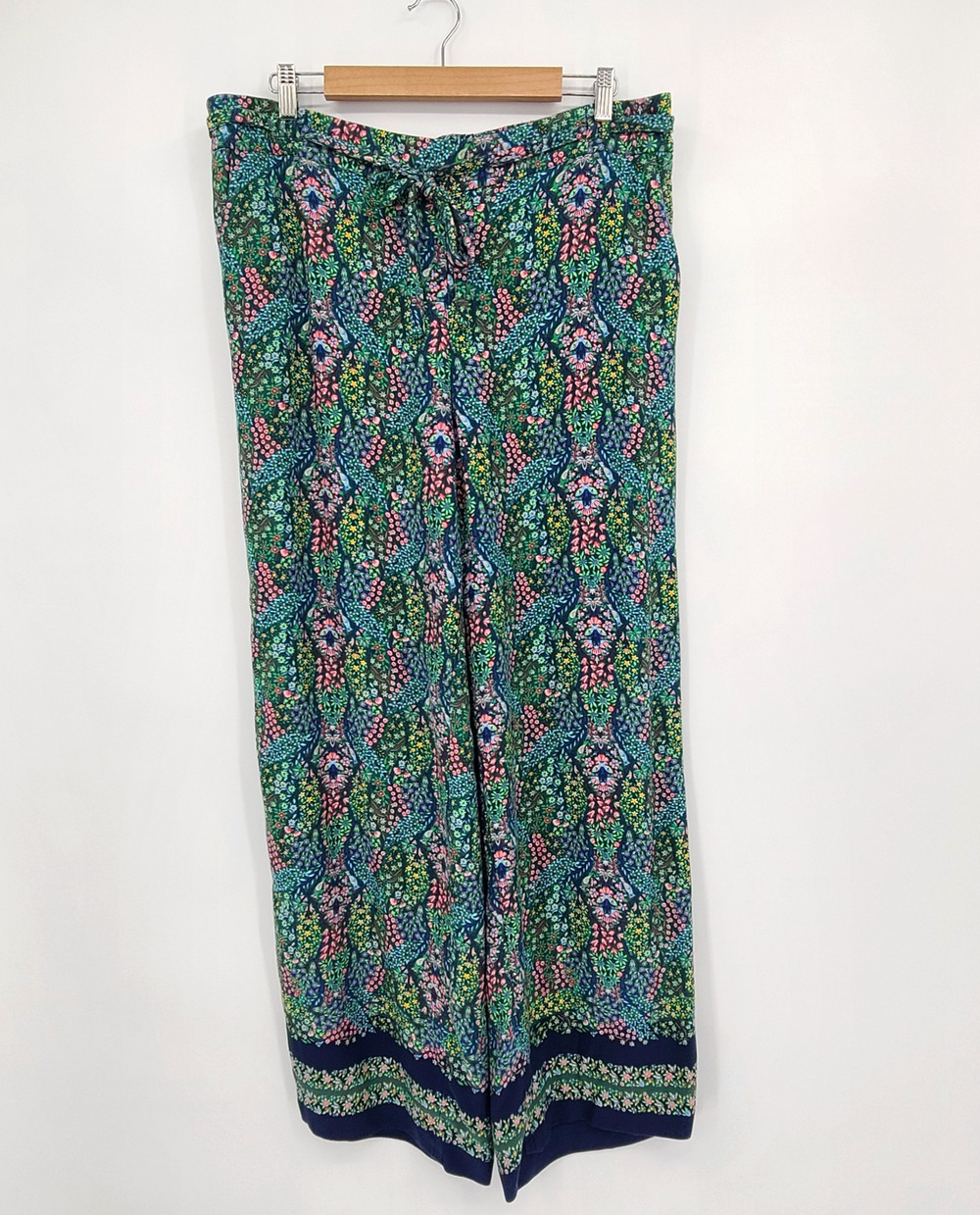 Talbots Branching Floral Wide Leg Pull On Tie Pants Boho Chic Resortwear Size XL